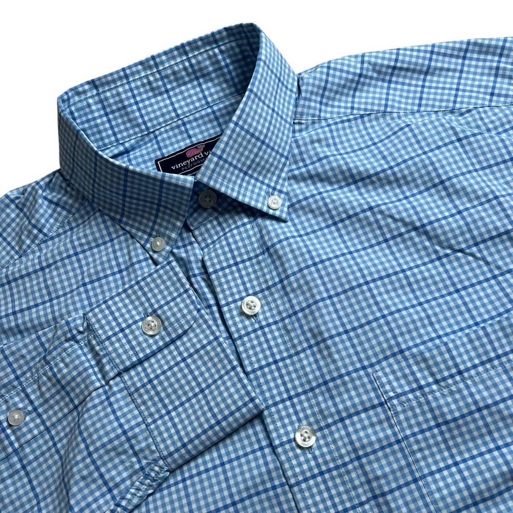 Vineyard‎ Vines Performance Mens S Blue Gingham Check Classic Fit Murray Shirt